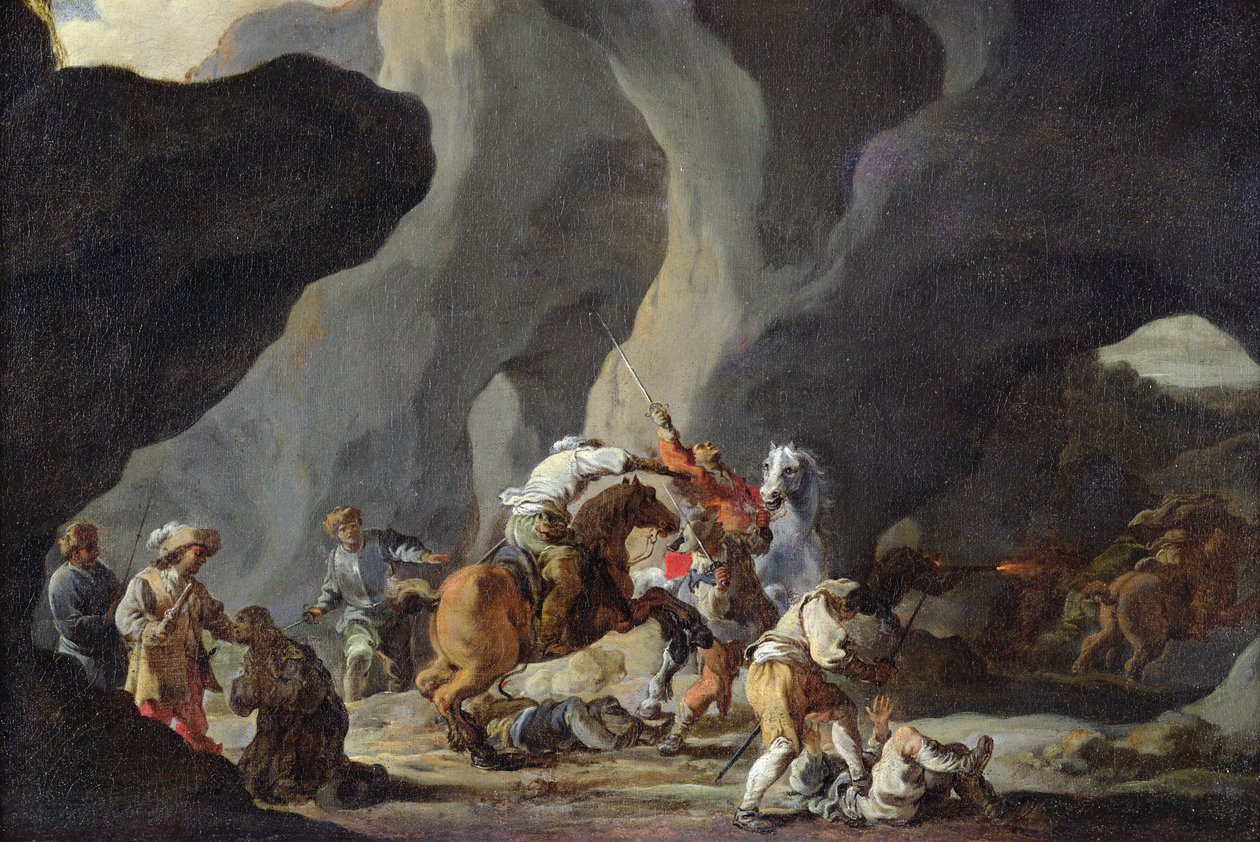 Attack of the Travellers, c.1634-37 od Sébastien Bourdon