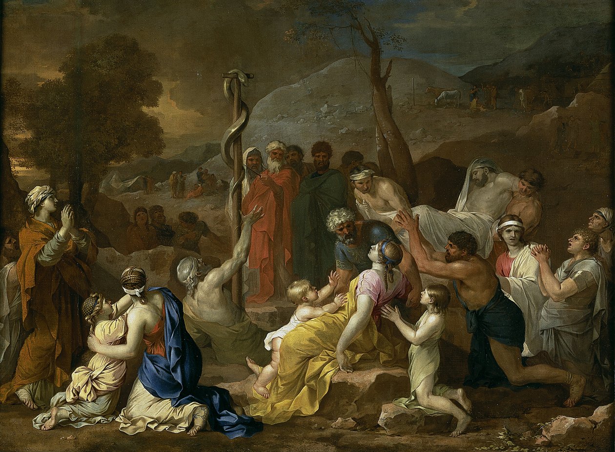 Mojžíš a drzý had, 1653-1654 od Sébastien Bourdon