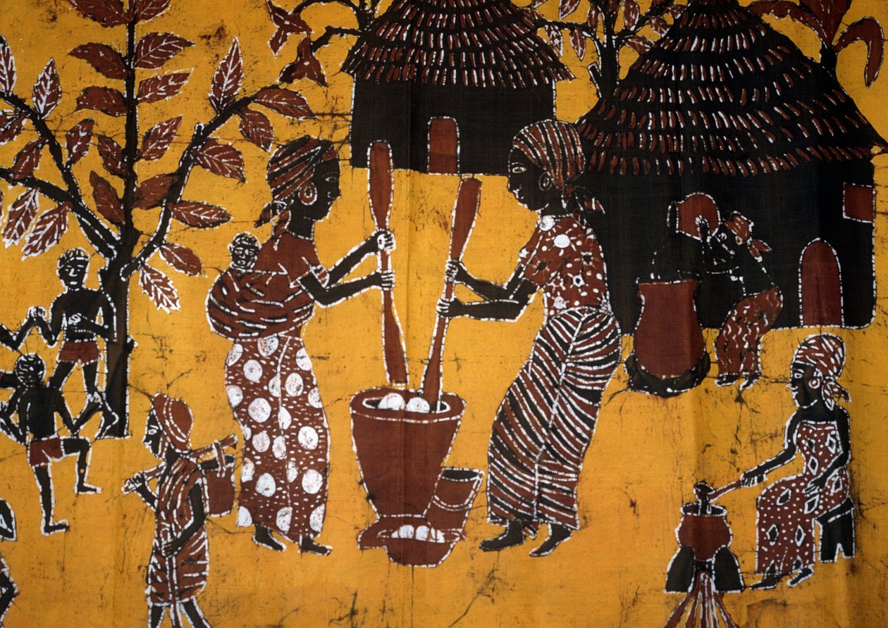 Látka vyrobená technikou batikování, ruční práce Togo od School African