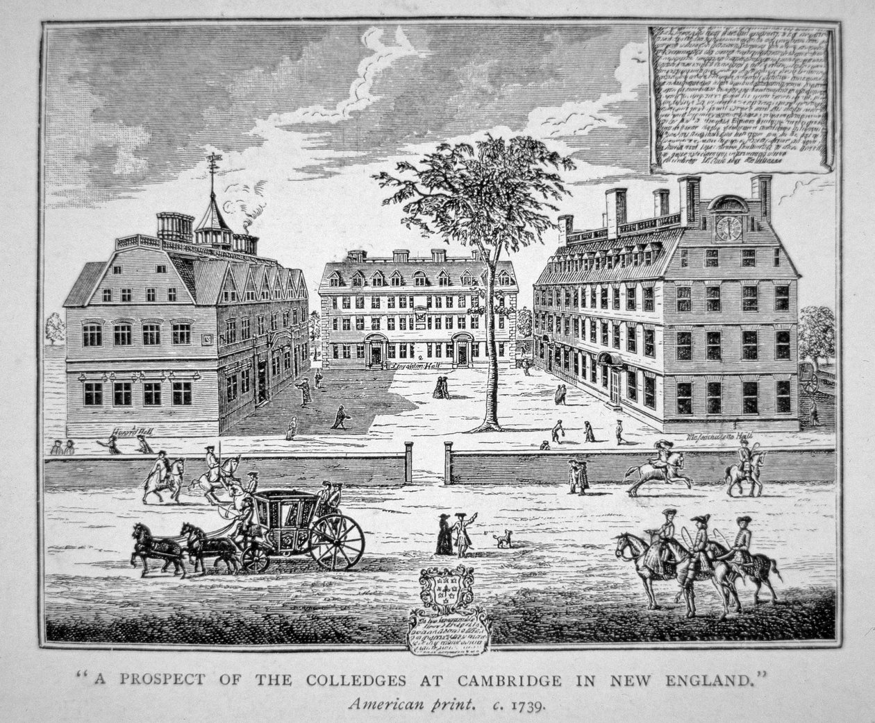 Harvard College, Cambridge, Massachusetts kolem roku 1739 (litho) od School American