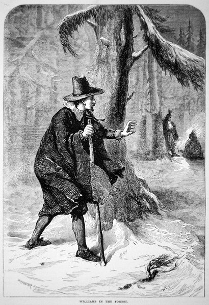 Roger Williams v divočině (litho) od School American