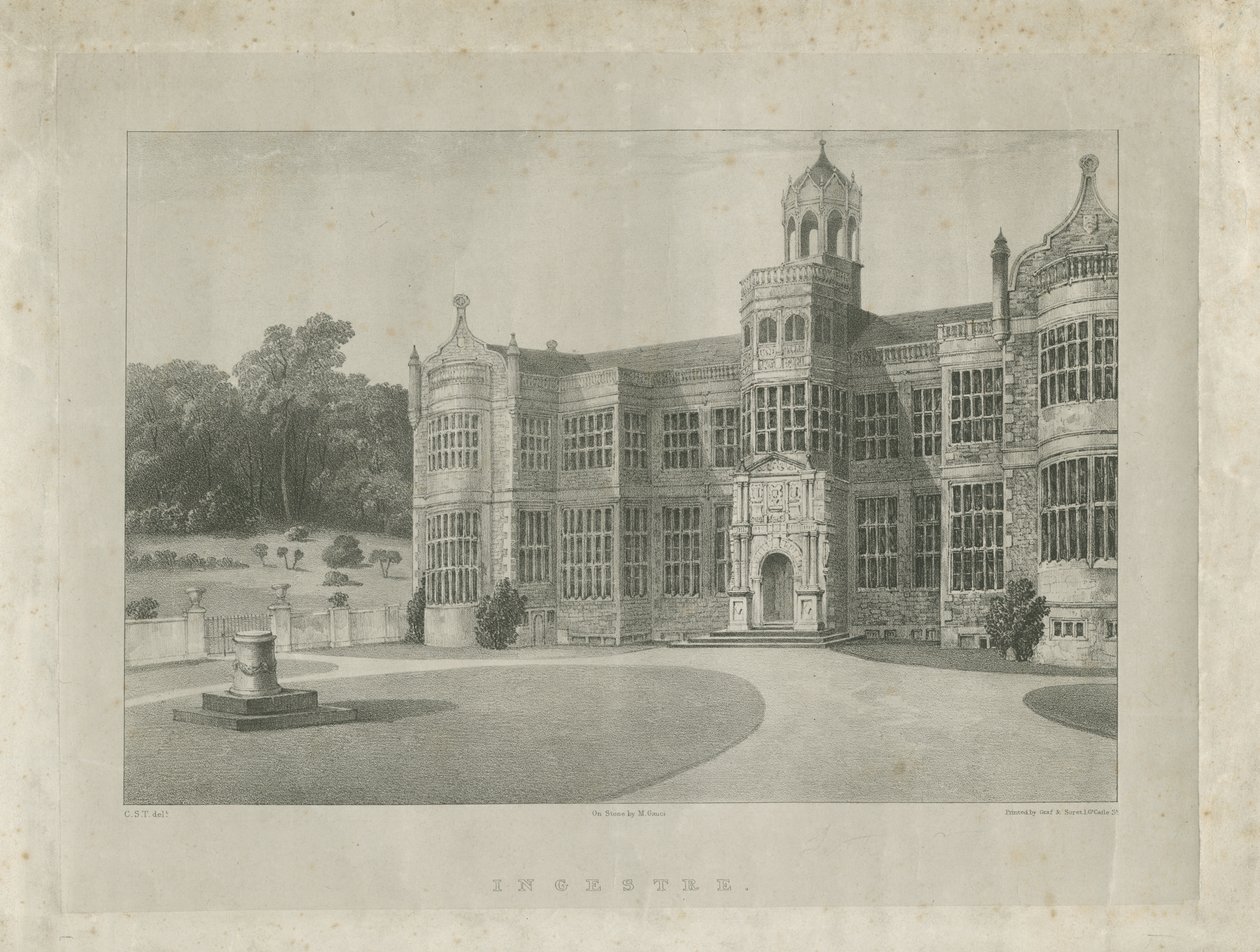 Ingestre Hall: litografie, nd [c 1840] (tisk) od School English