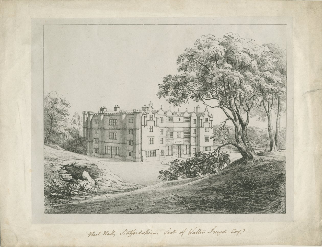 Keele Hall: litografie a [18. století] (tisk) od School English