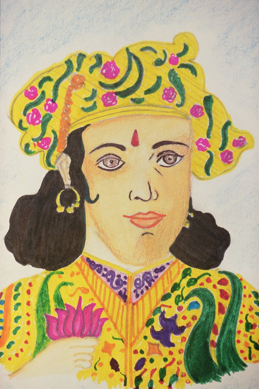 Císař Ašóka (akvarel) od School Indian