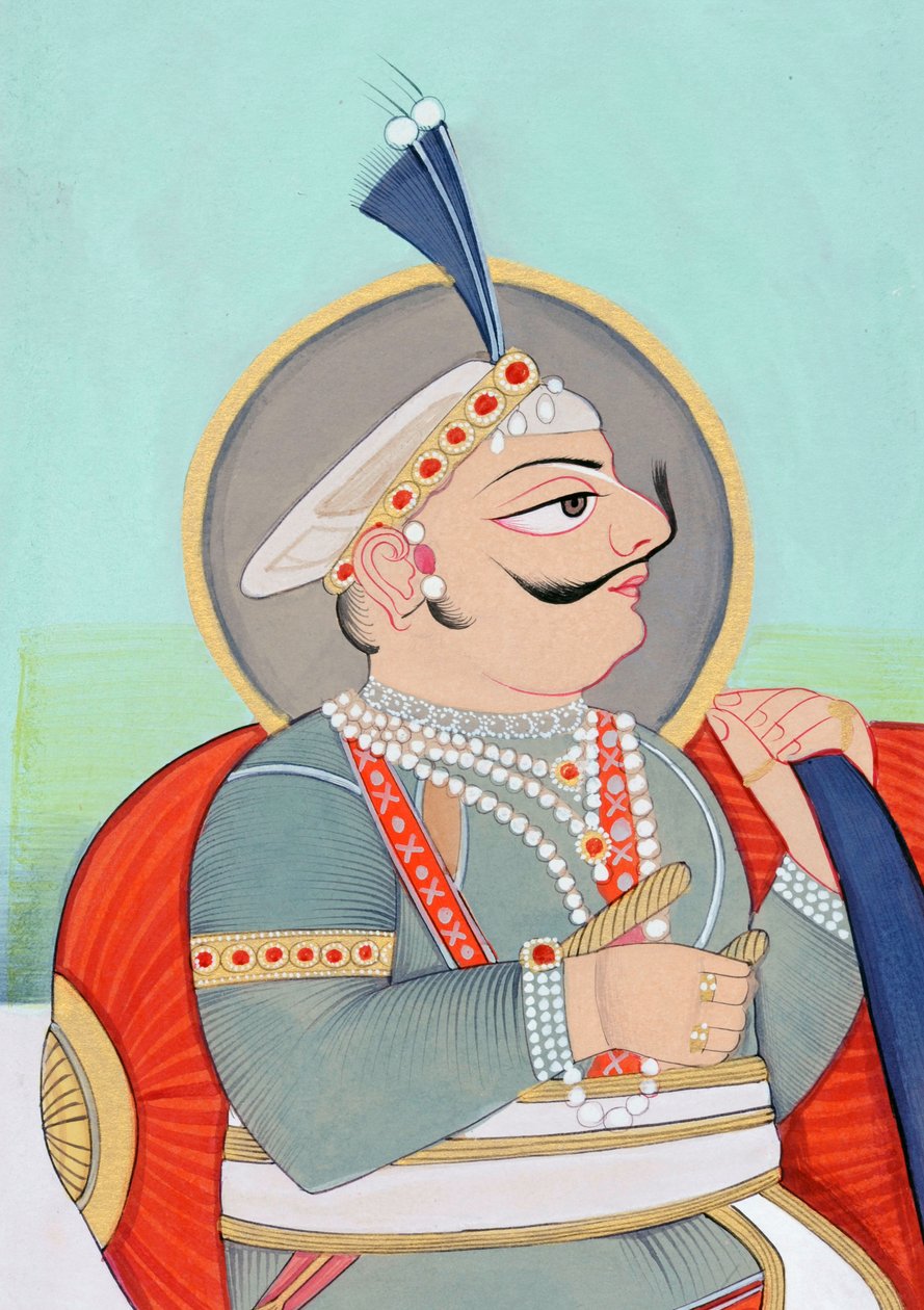 Miniaturní malba mahárádži Prithviraje Chauhana Ajmeru od School Indian