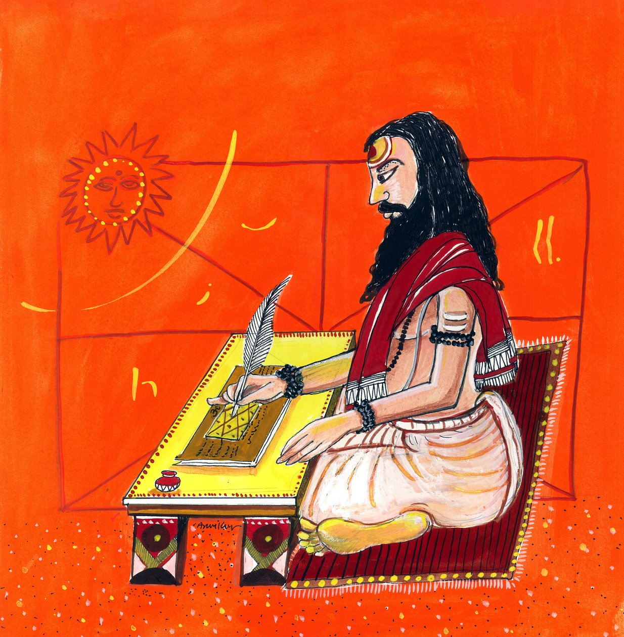 Pāṇini (barevná litografie) od School Indian