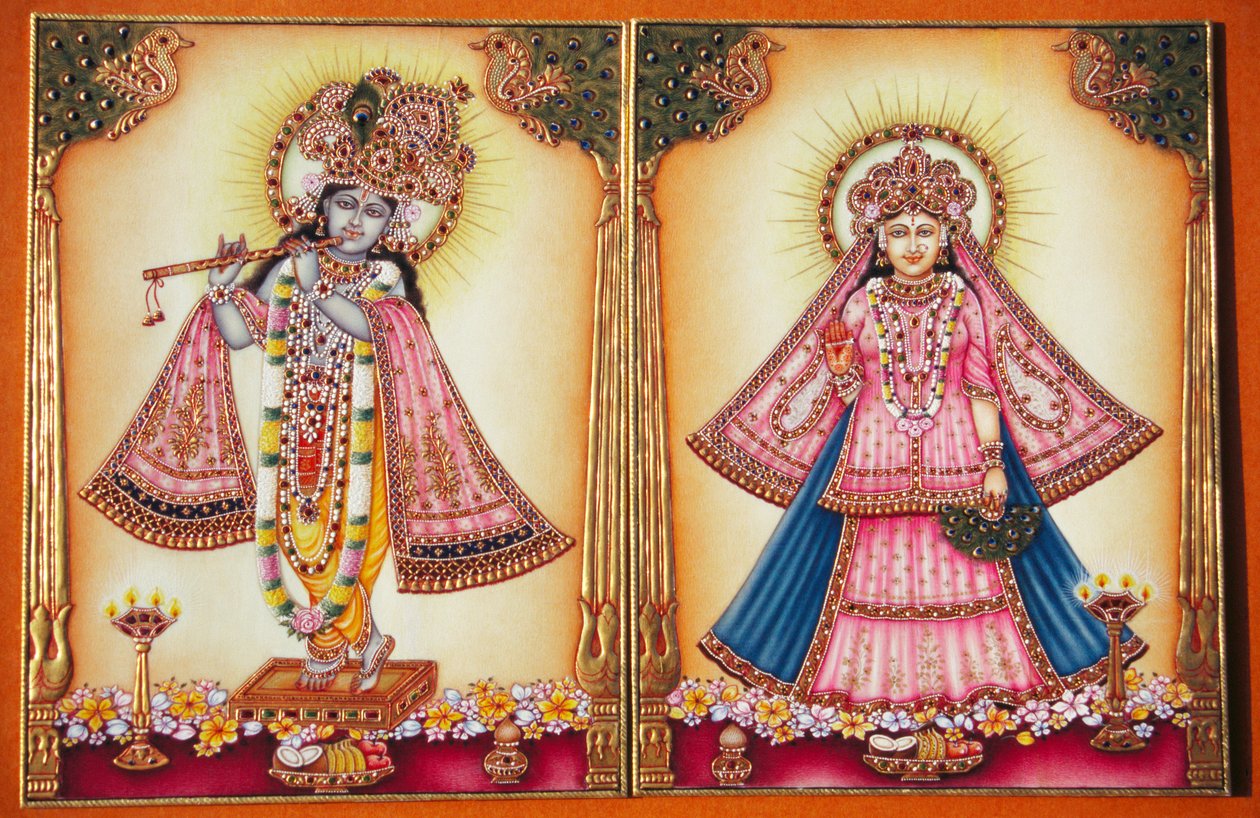 Rádha Krišna miniatura malba na slonovině od School Indian