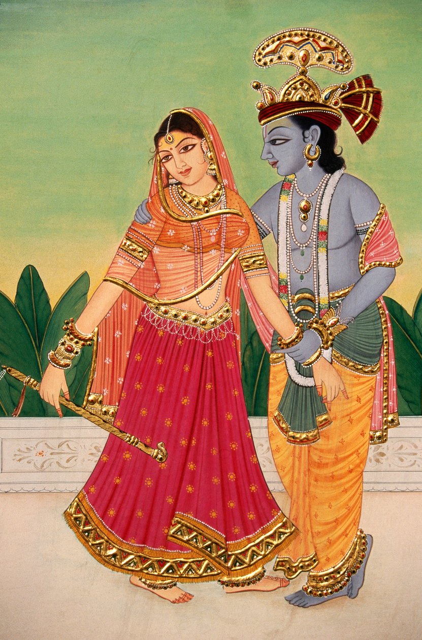 Rádha Krišna miniatura malba na papíře od School Indian