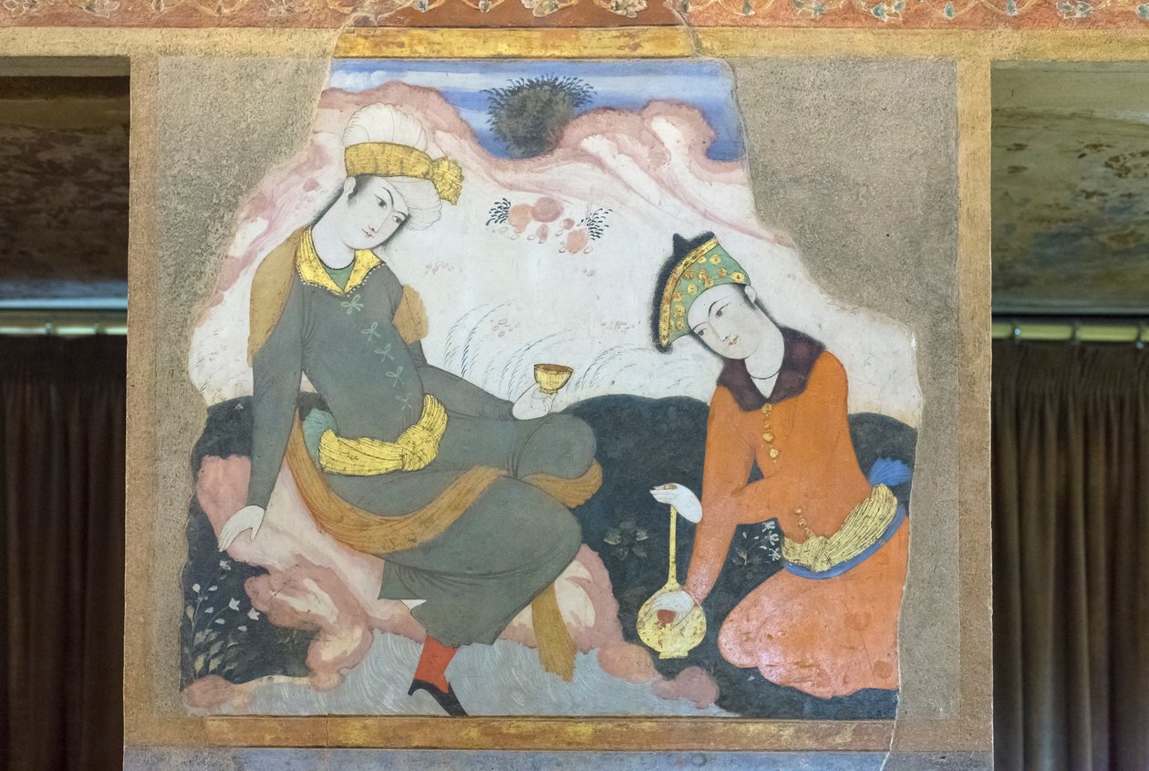 Čerstvé v paláci Chehel Sotoun, Esfahan, Írán od School Iranian