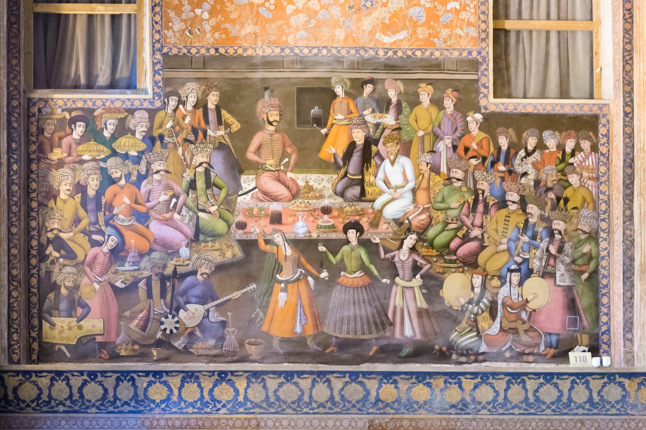 Čerstvé v paláci Chehel Sotoun, Esfahan, Írán od School Iranian