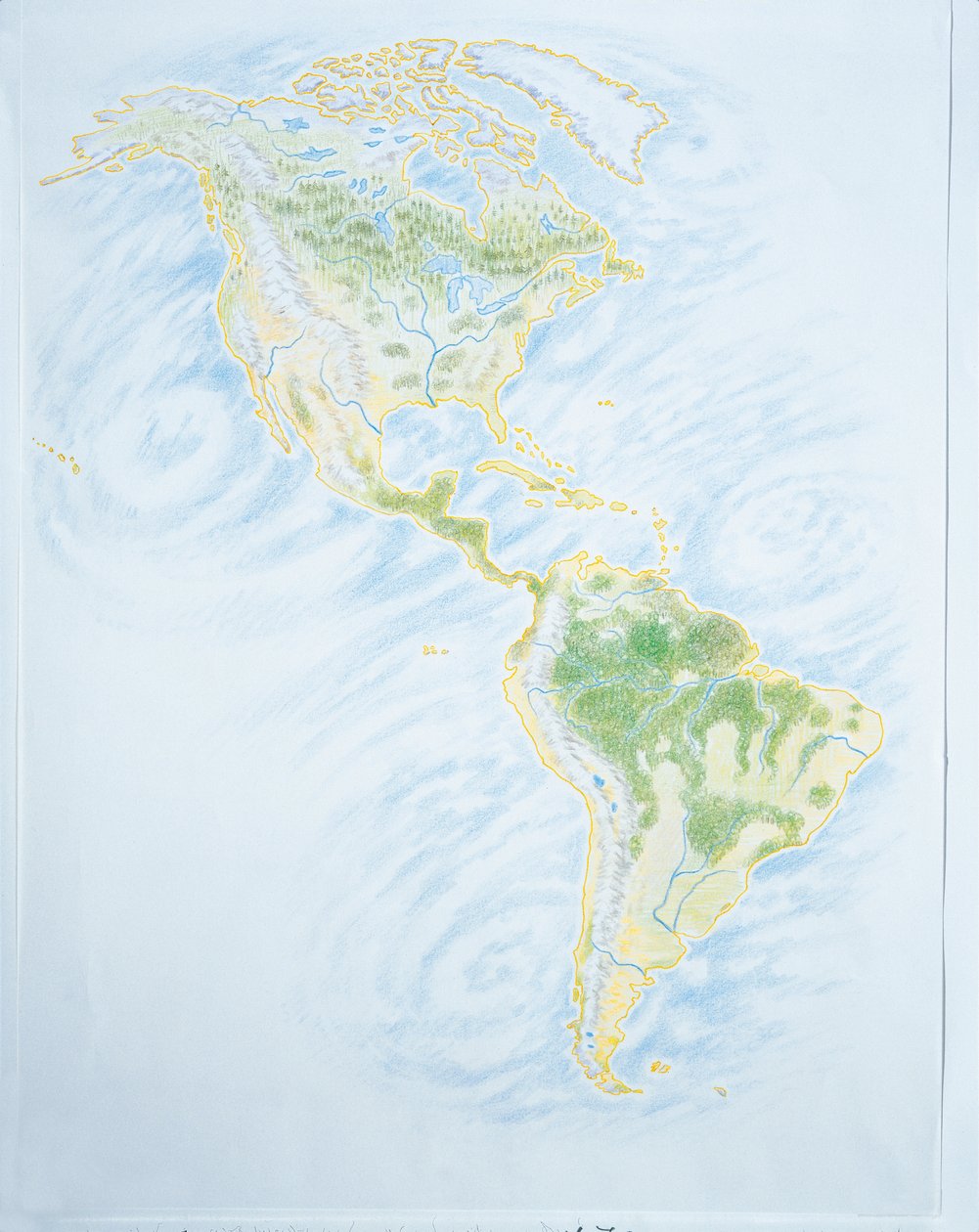 Fyzická mapa Ameriky (barevné lito) od School Italian