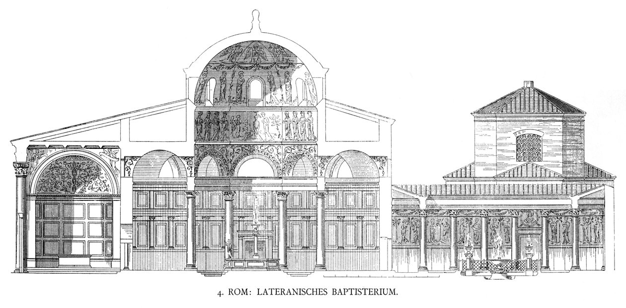 Plány lateránské baptisterie (litho) od School Italian