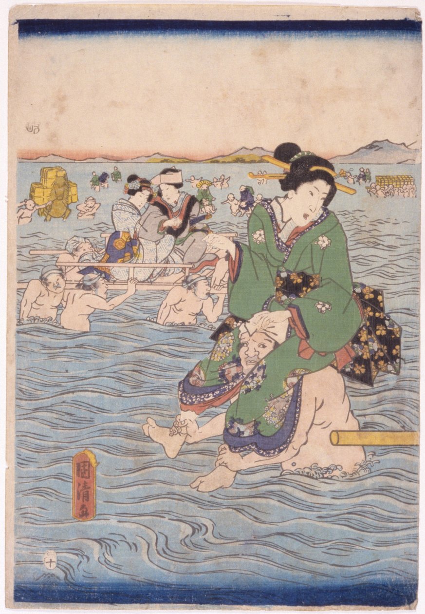 Neseno přes řeku (barevný dřevoryt) od School Japanese
