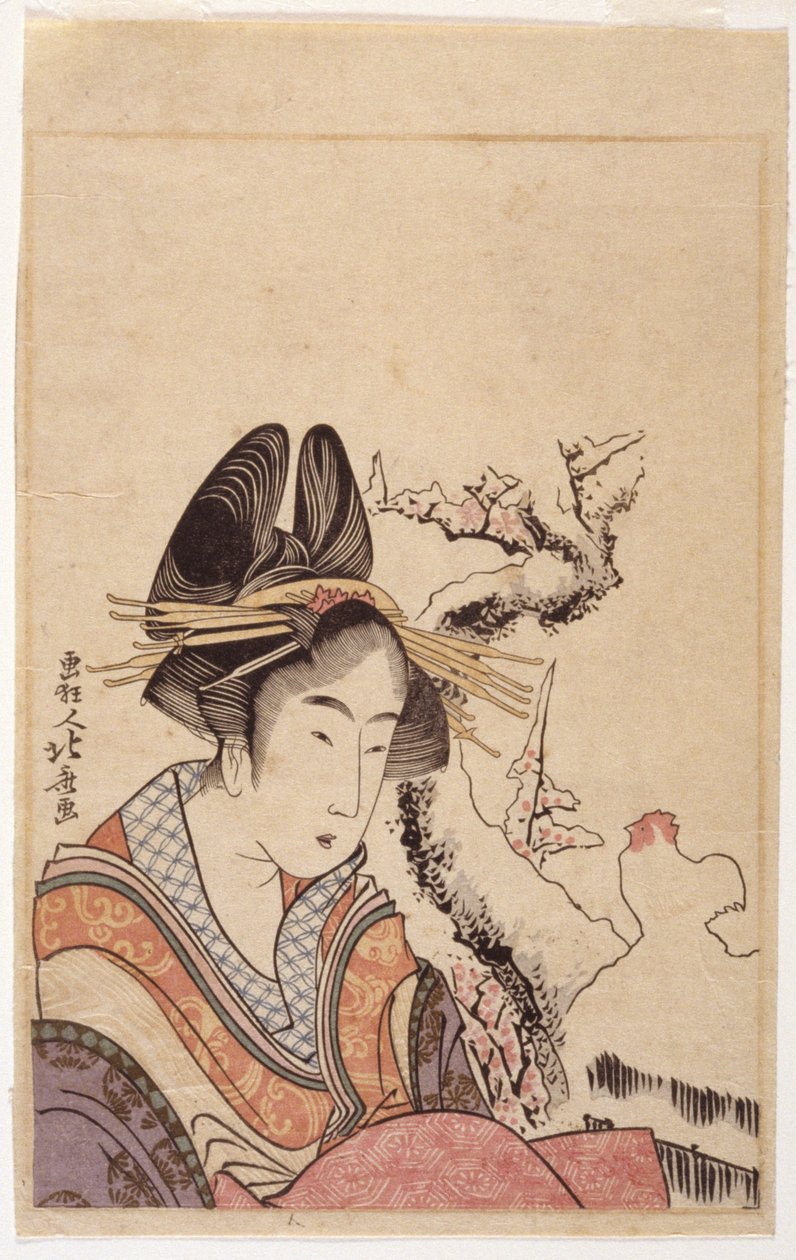 Head Of A Lady (woodblock) od School Japanese