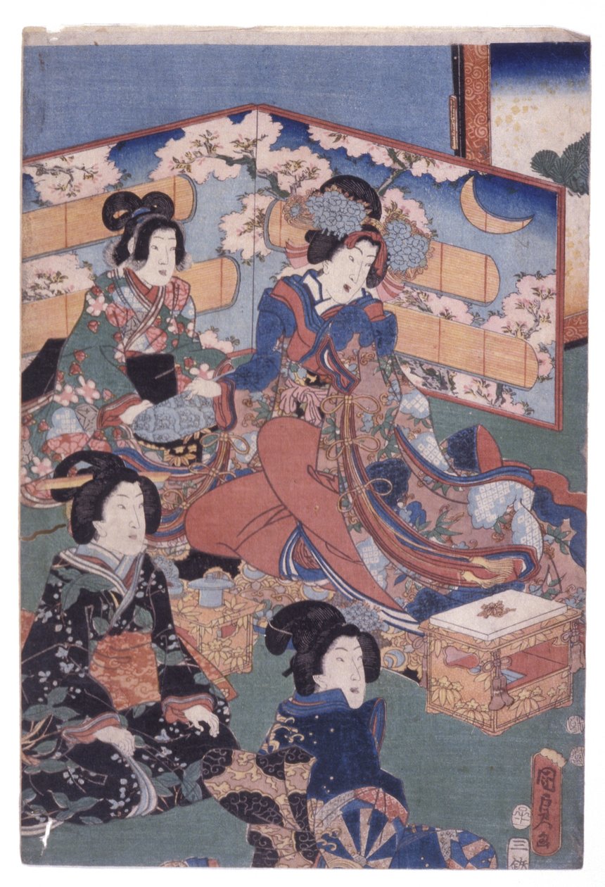Luxusní interiérová scéna (výlet) (barevný dřevoryt) od School Japanese
