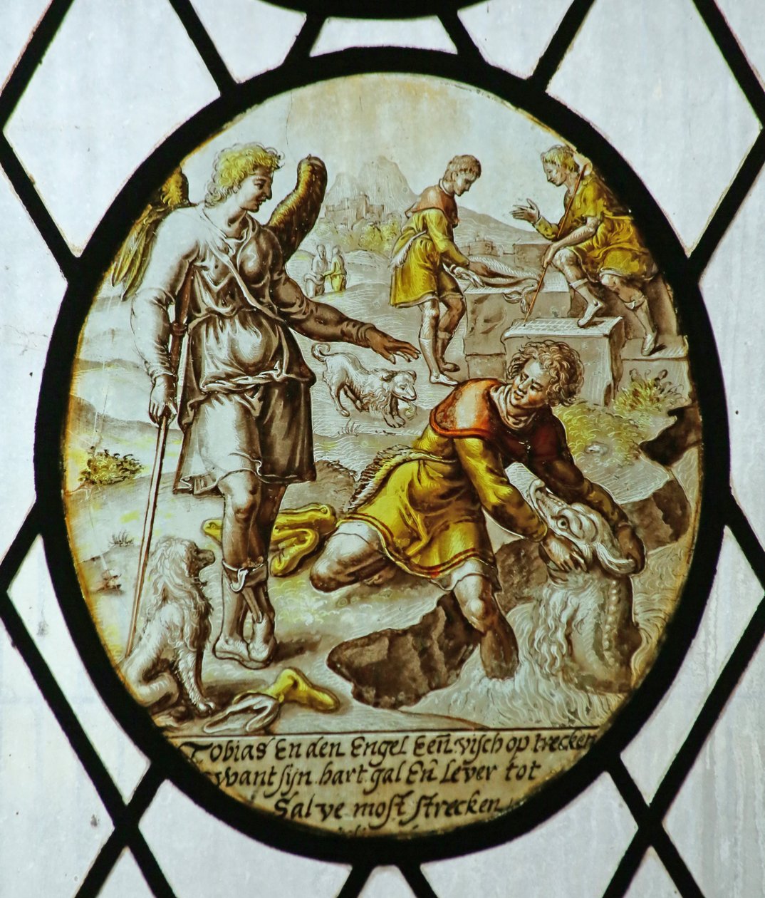 Rondel: Tobias chytá rybu (vitráže) od School Netherlandish