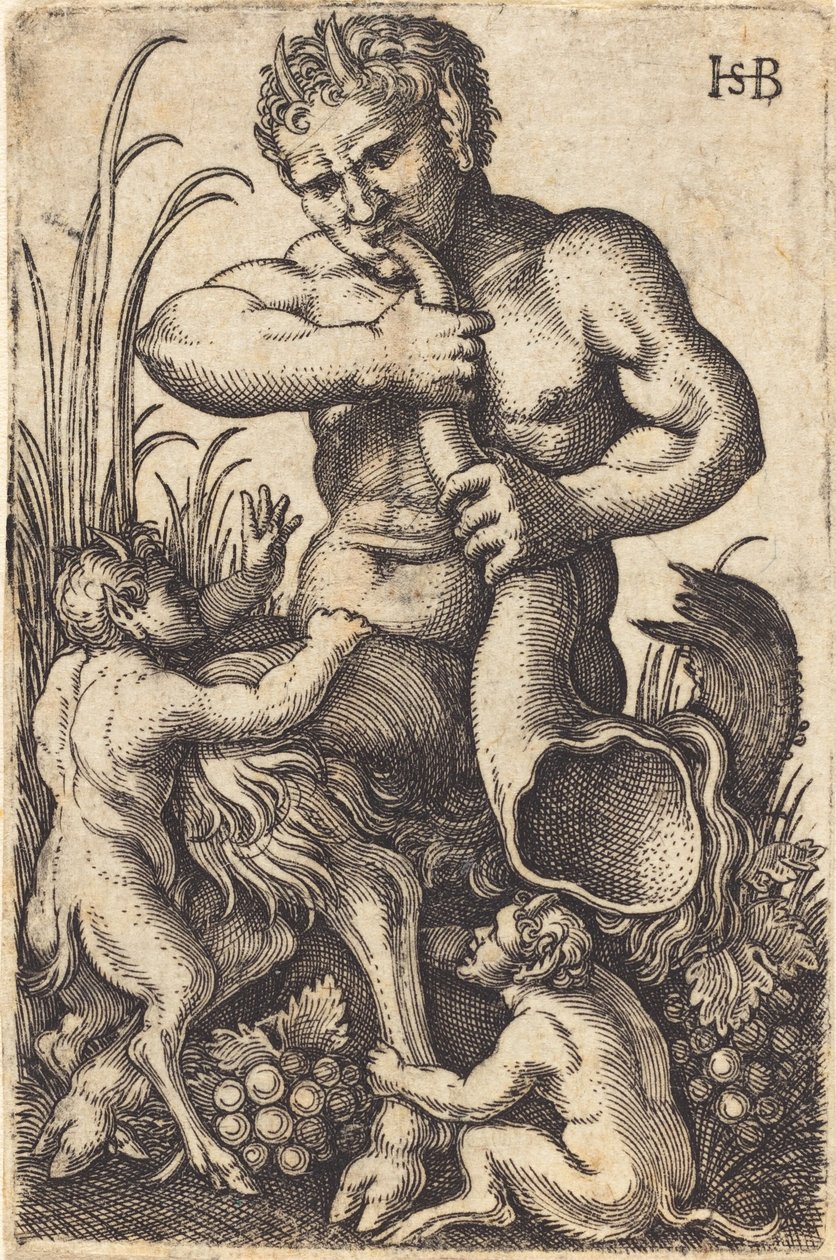 Satyr troubí na roh od Sebald Beham