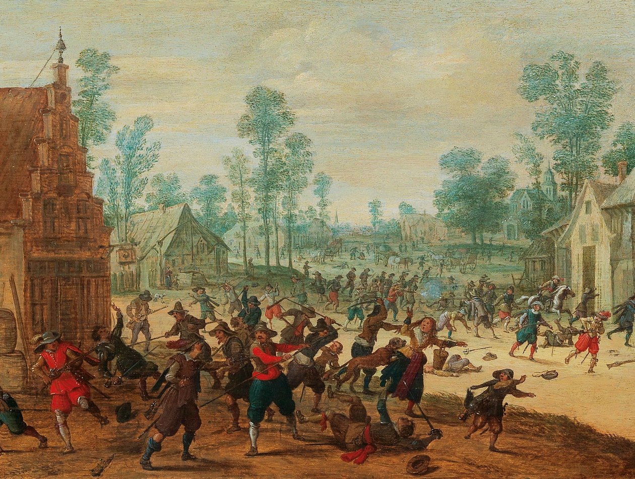 Bojující vojáci ve vesnici, kolem roku 1630. od Sebastiaen Vrancx