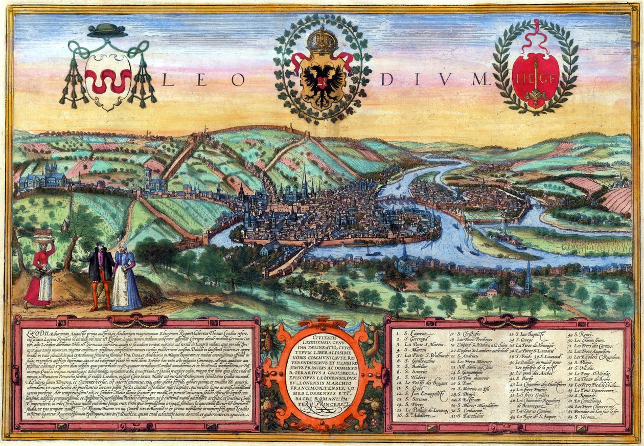 Podrobný pohled na Lutych s legendou. od Sebastian Munster
