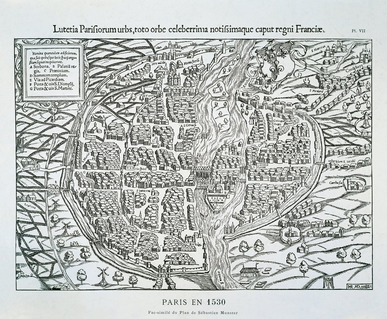 Plán města Paříže kolem roku 1530 (dřevoryt) od Sebastian (after) Münster