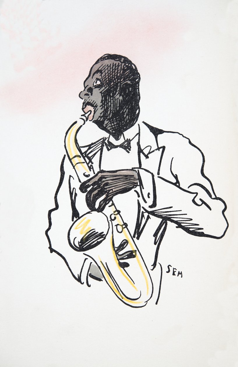 Saxofonista, z White Bottoms, hospoda. 1927 (barevný blokový tisk) od Sem