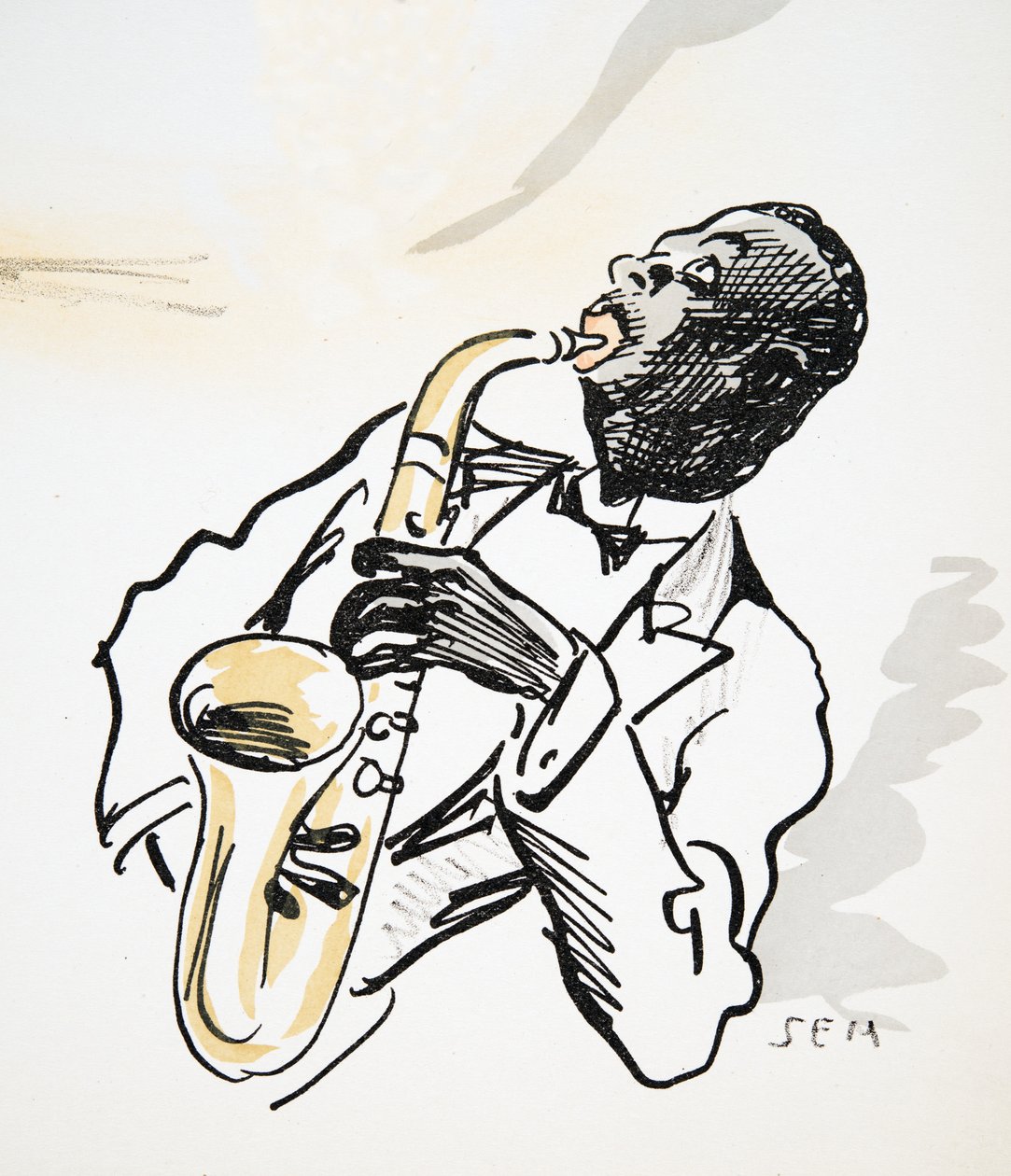 Saxofonista, z knihy White Bottoms, pub. 1927 (barevný blokový tisk) od Sem