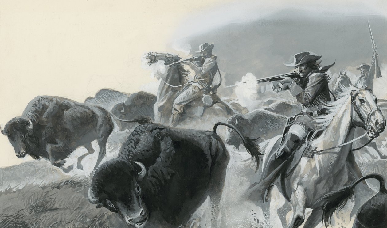 Stádo bizonů (kvaš na papíře) od Severino Baraldi