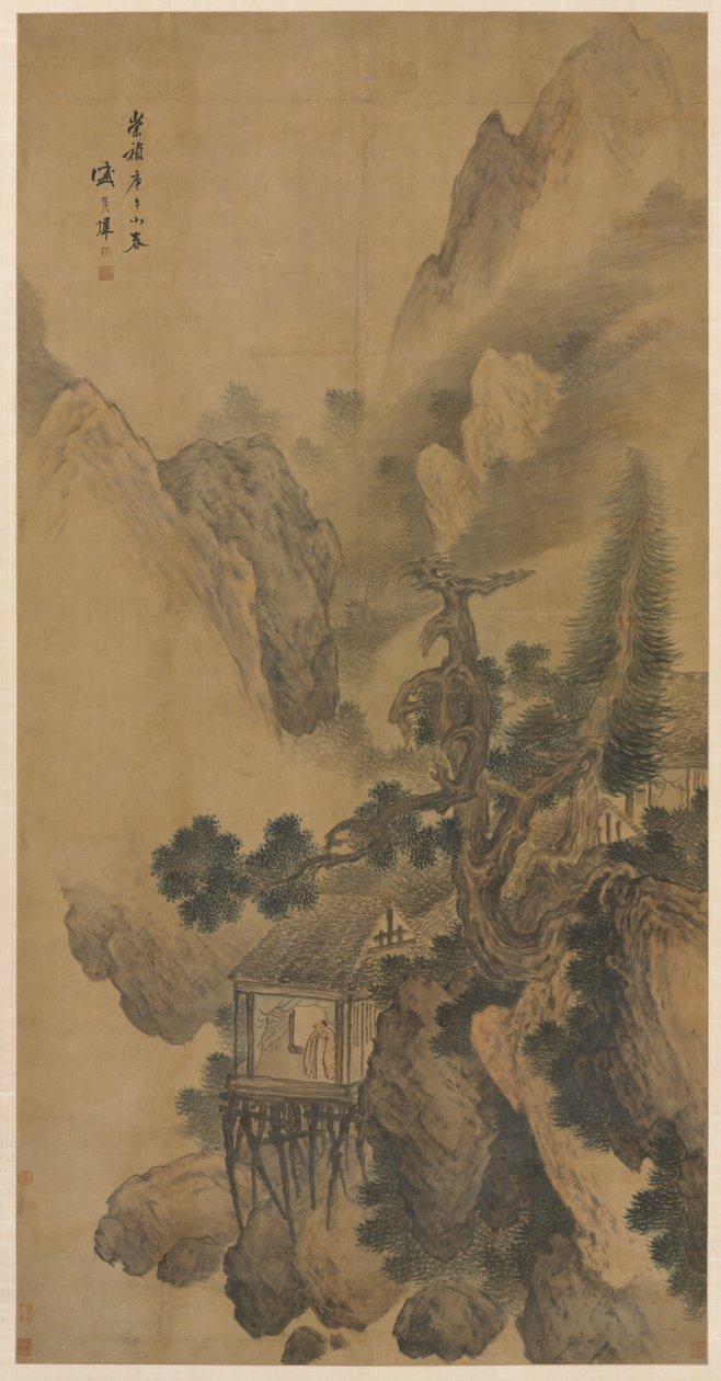 Lonely Retreat Overlooking a Misty Valley, 1630. od Sheng Maoye