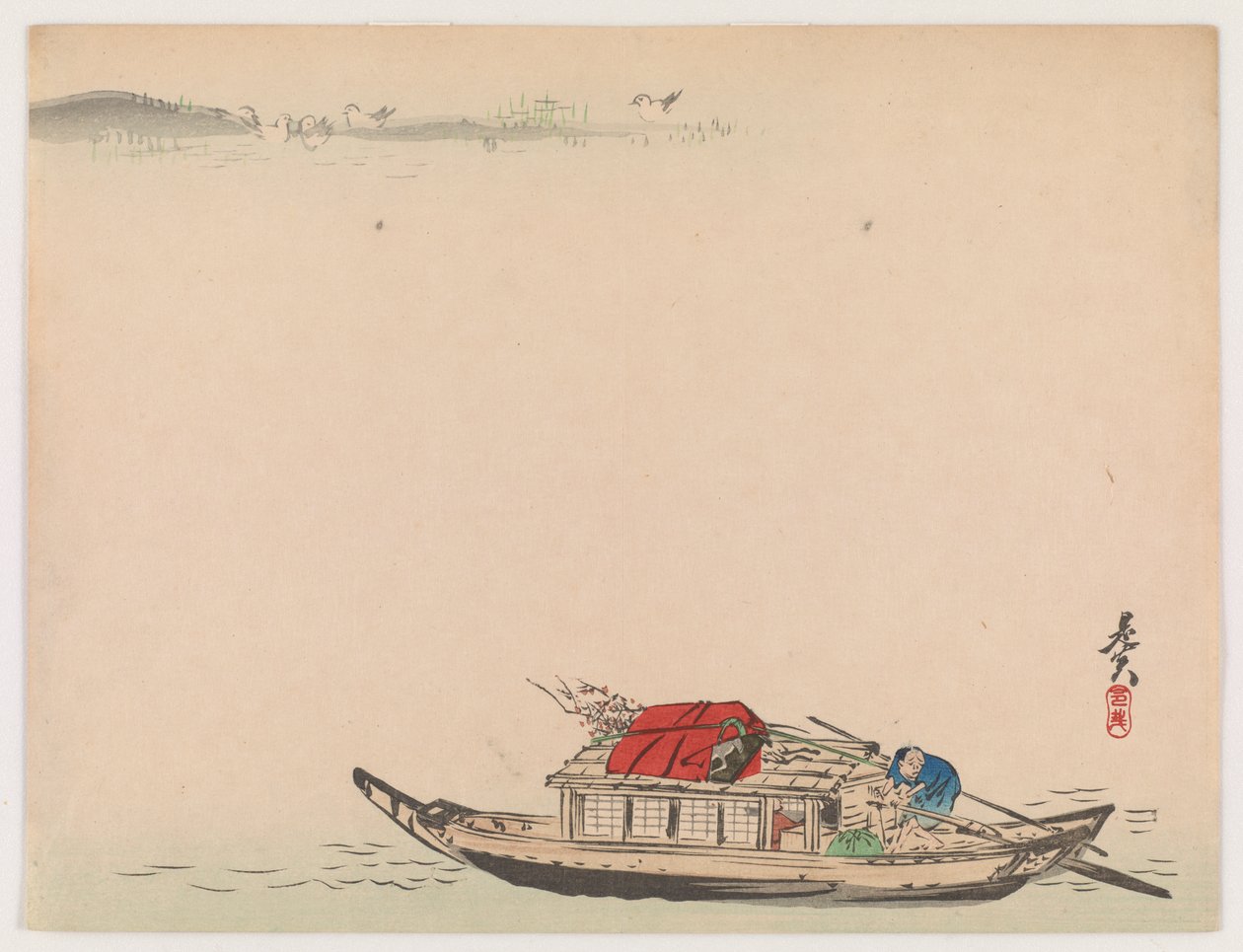 Říční loď (barevný dřevoryt) od Shibata Zeshin