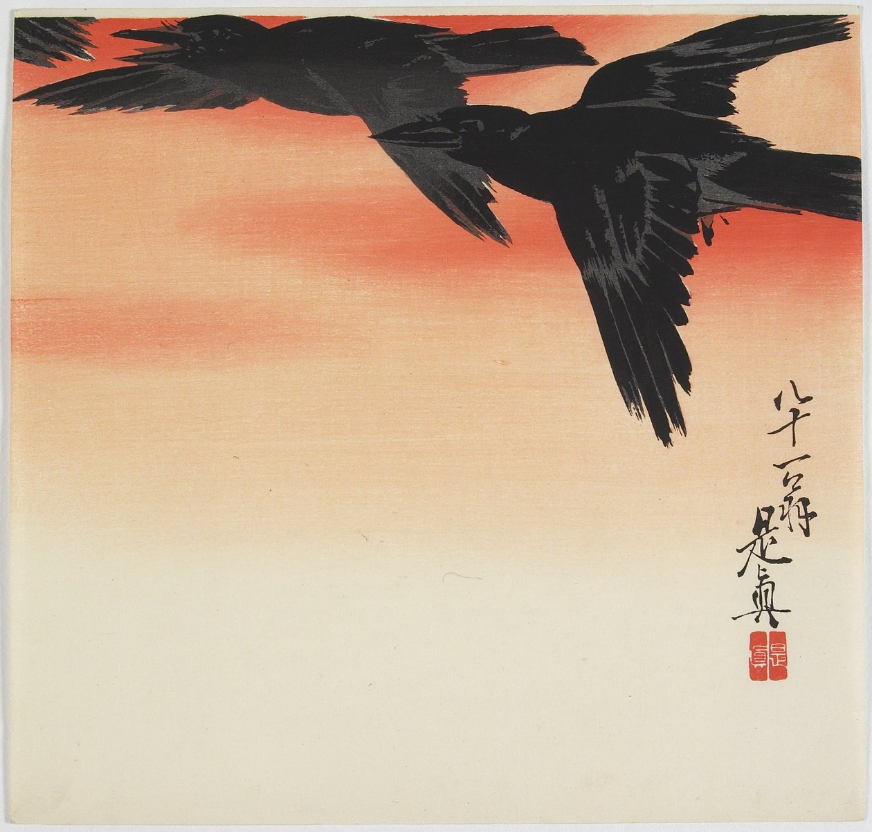 Vrány létající při západu slunce, c. 1888 od Shibata Zeshin
