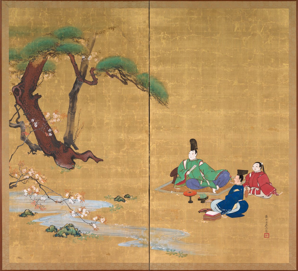 Narihira Viewing the Cherry Blossoms, pozdní 1800. od Shibata Zeshin