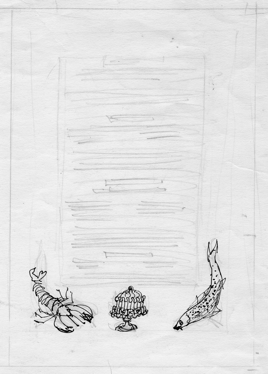 Humr, ryba a koláč, design menu, c1950. od Shirley Markham