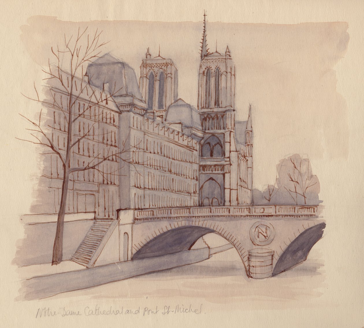Katedrála Notre Dame a Pont St-Michel, 1951. od Shirley Markham
