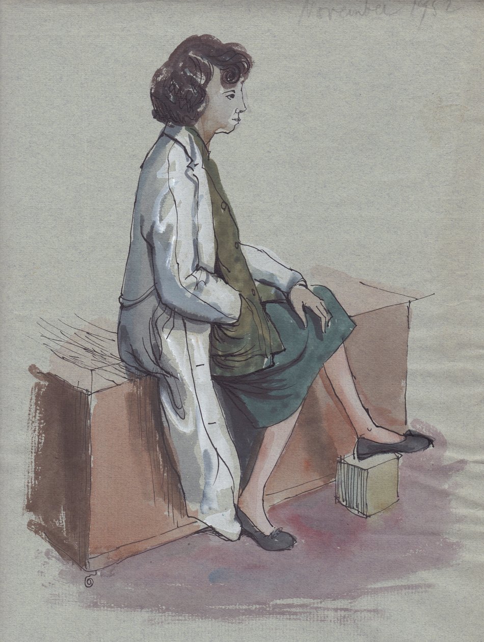 Sedící žena v bílém plášti, 1952. od Shirley Markham