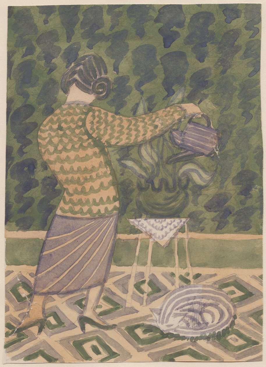 Žena zalévá rostliny, c1951. od Shirley Markham