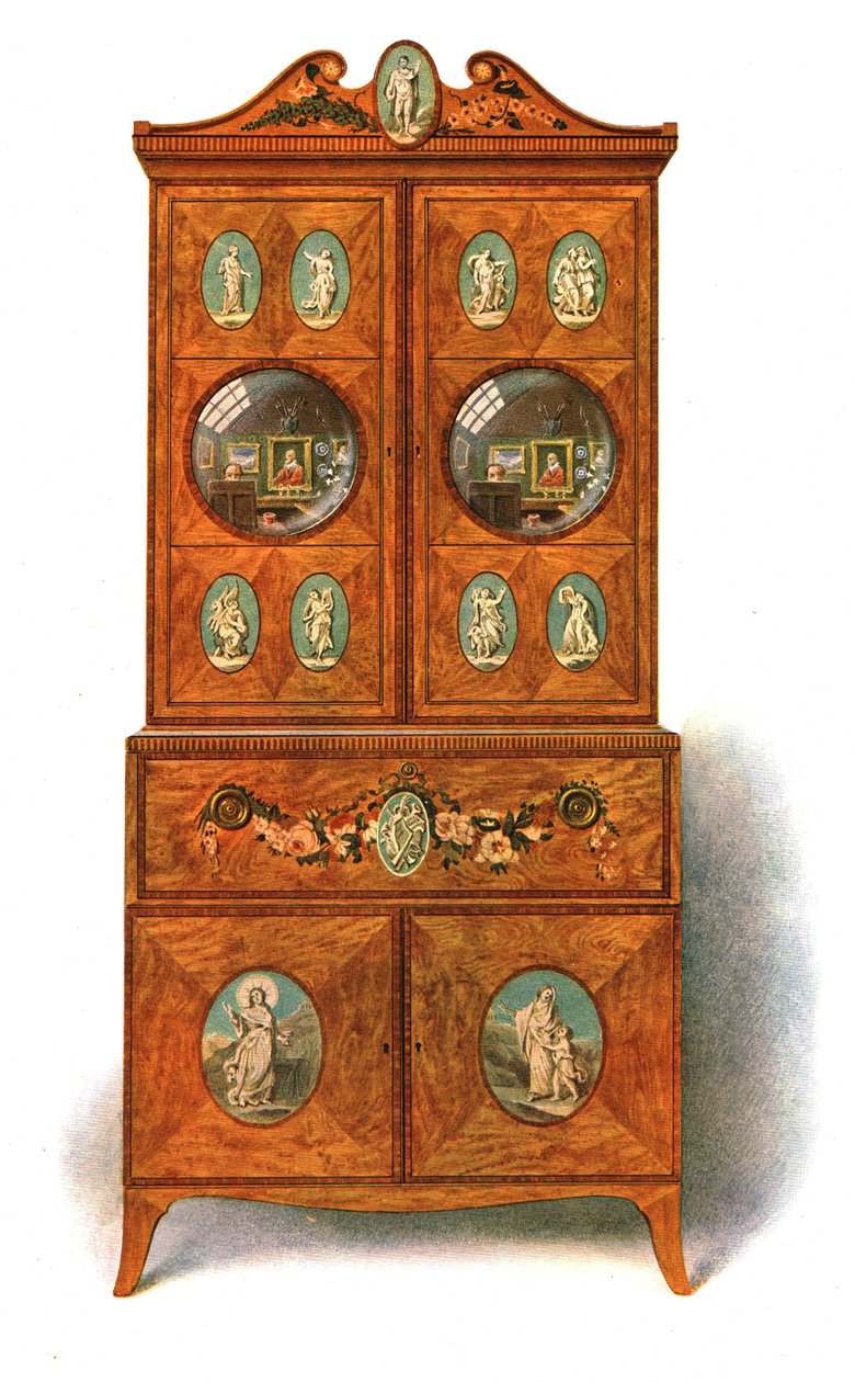 Malovaná saténová dřevěná psací skříňka, 1908. od Shirley Charles Llewellyn Slocombe