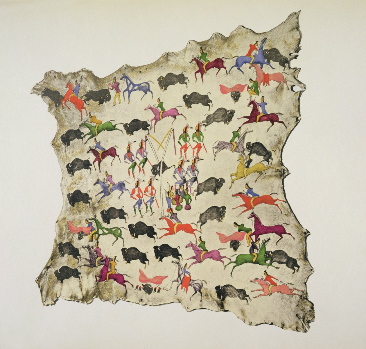 Lov bizonů (pigment na losí kůži) od Shoshone Katsikodi School