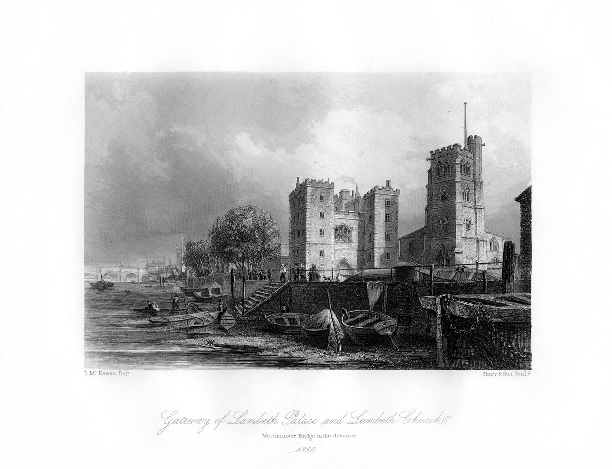 Lambethský palác a kostel, Lambeth, 1850 od Shury and Son
