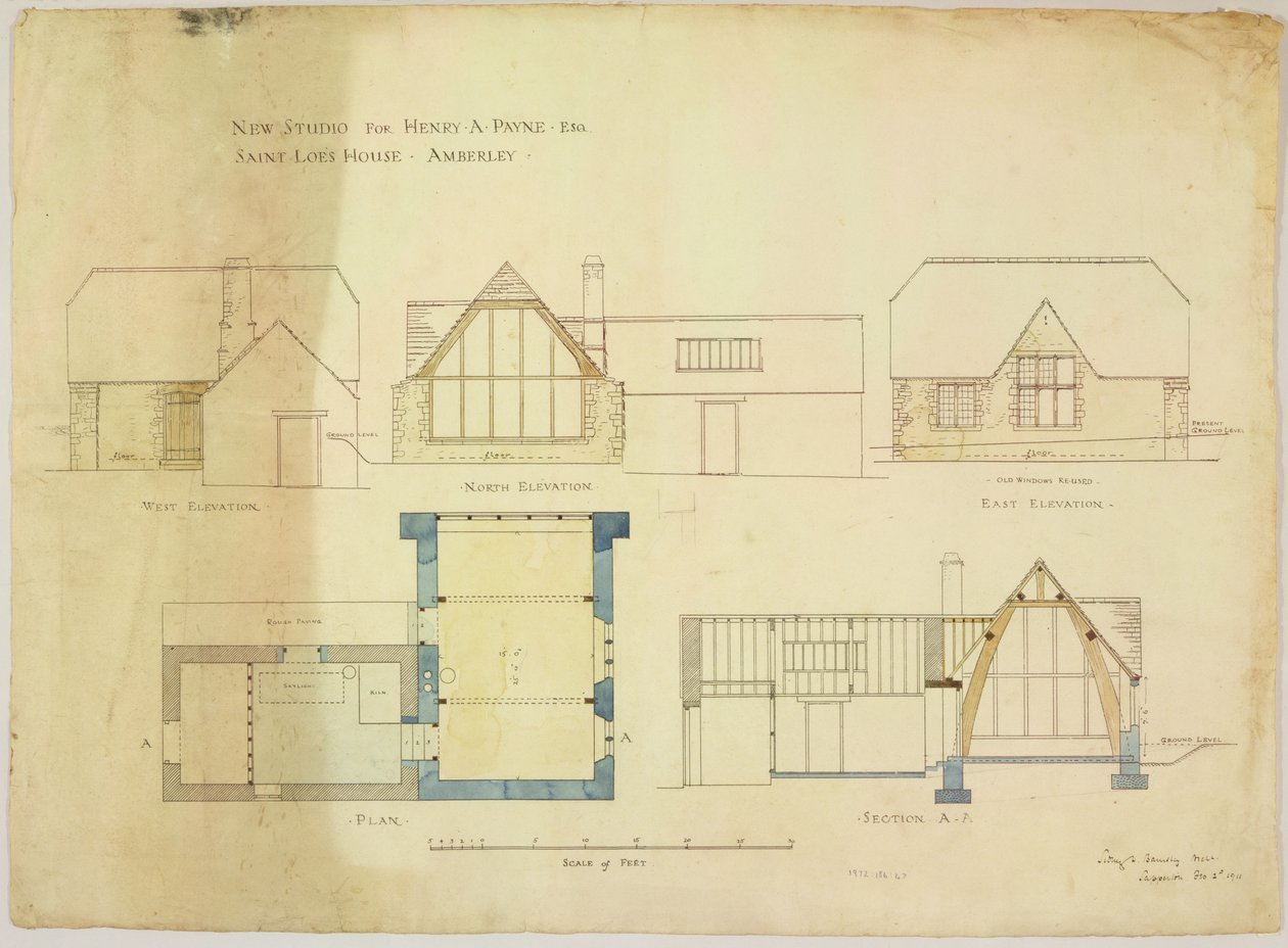 Nové studio pro Henry A. Payne esq. Saint Loes House, Amberley, 2. února 1911 (wc na papíře) od Sidney Barnsley