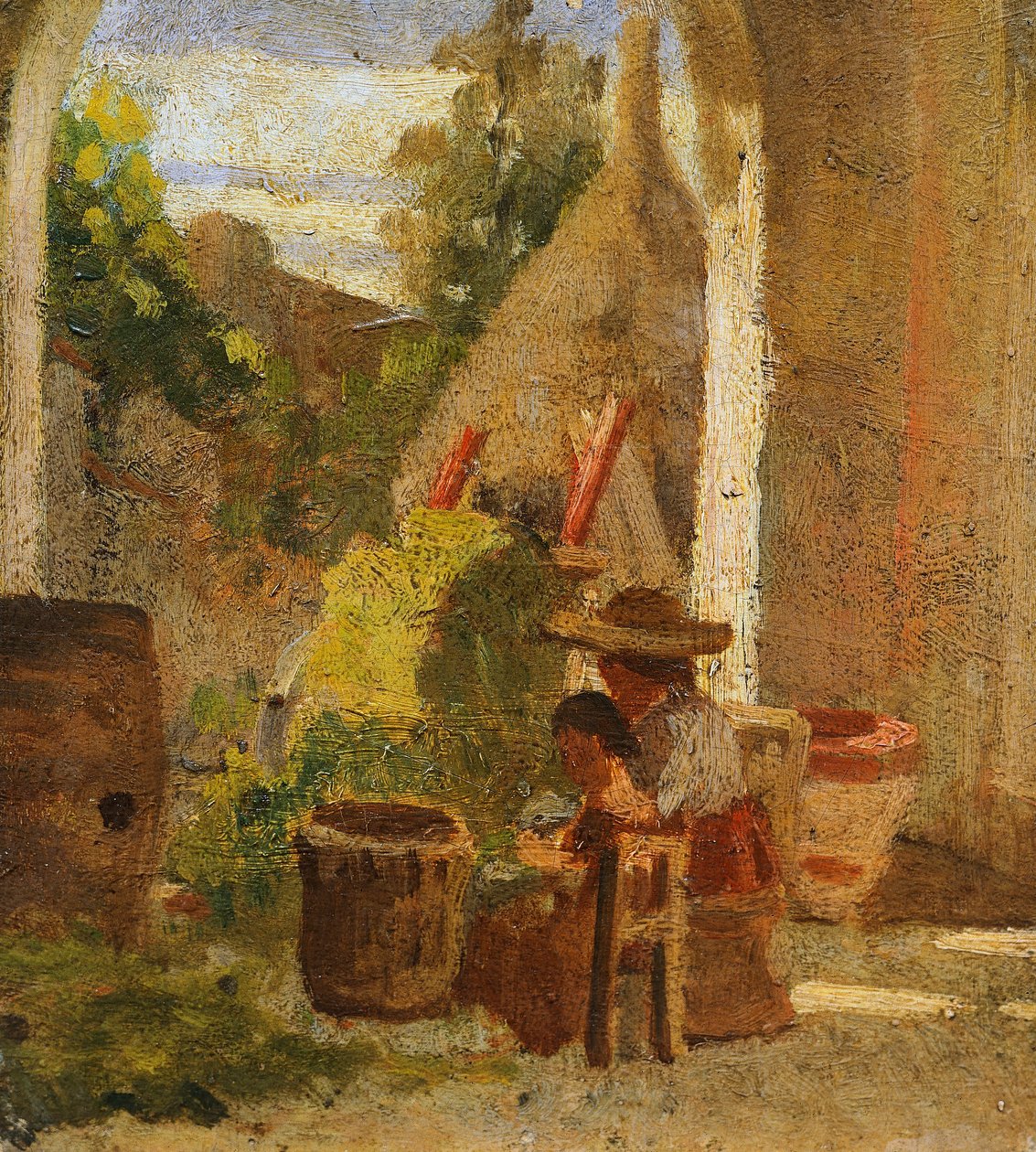 Rustikální lodžie, triptych Country Study od Silvestro Lega