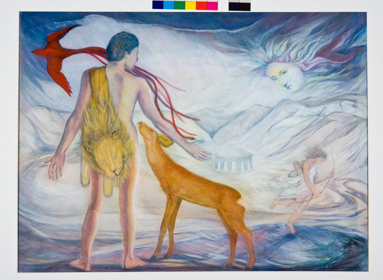 Hercules and the Golden Hind, 2010 (kombinovaná média na papíře) od Silvia Pastore