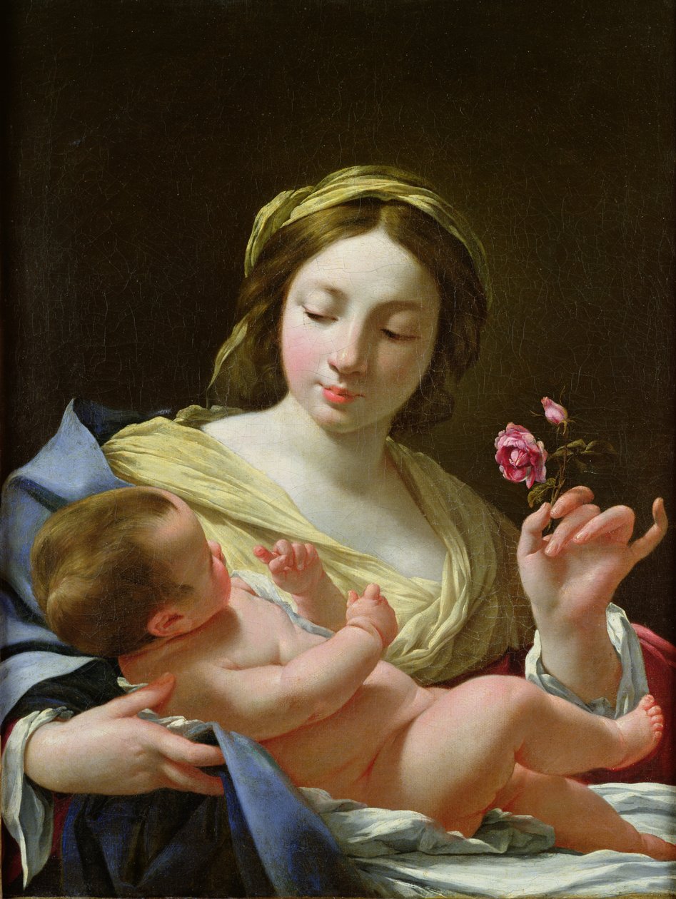 Panna a dítě s růží od Simon Vouet