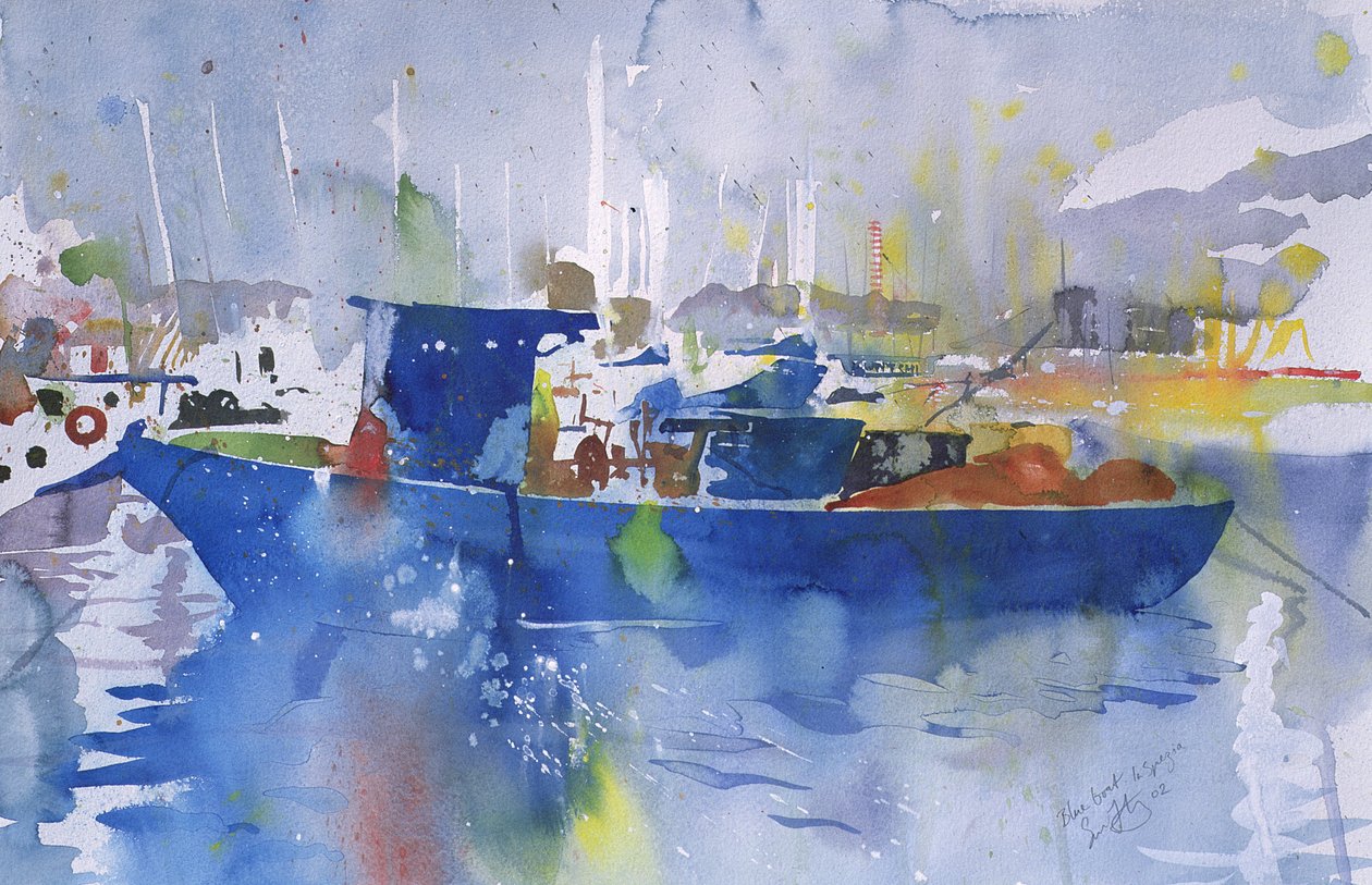 Modrá loď La spezia, Itálie, 2002 (akvarel) od Simon Fletcher