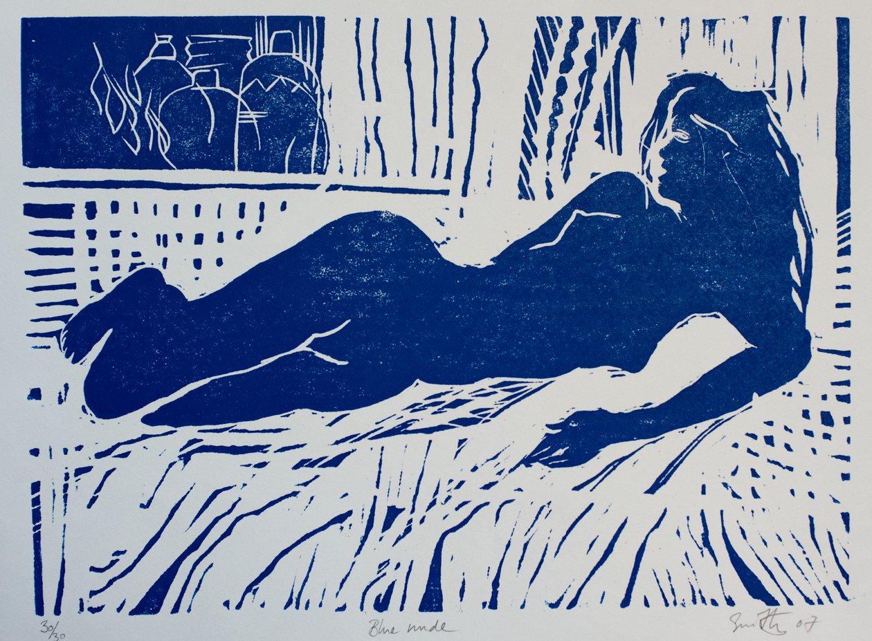Modrý akt, 2007 (dřevoryt) od Simon Fletcher