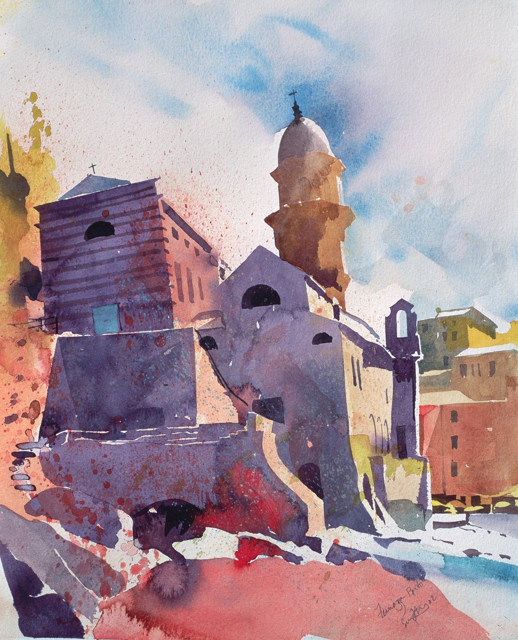 Fernazza, Porto, 2002 (akvarel na papíře) od Simon Fletcher