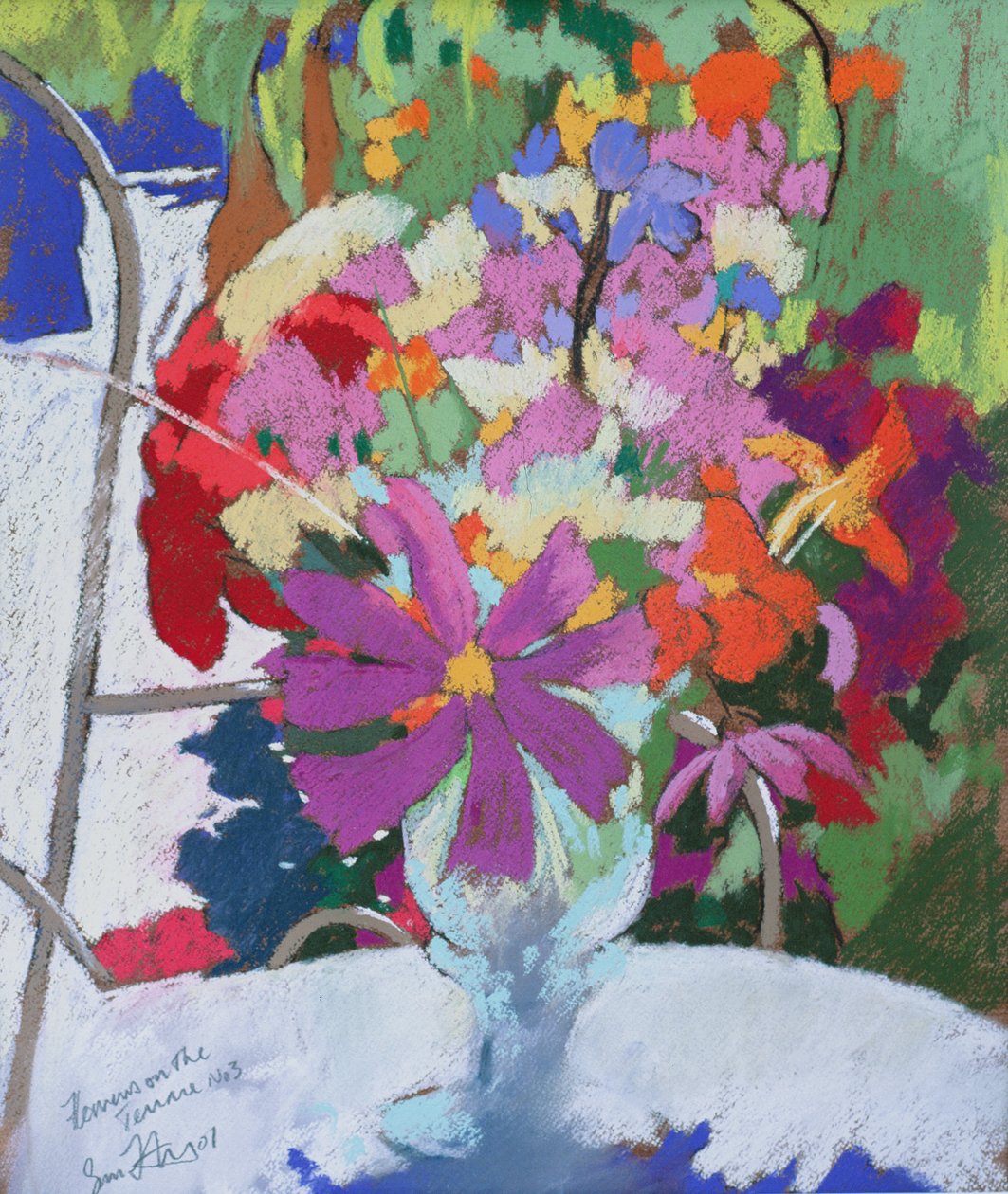 Květiny na terase 3, 2001 (pastel) od Simon Fletcher
