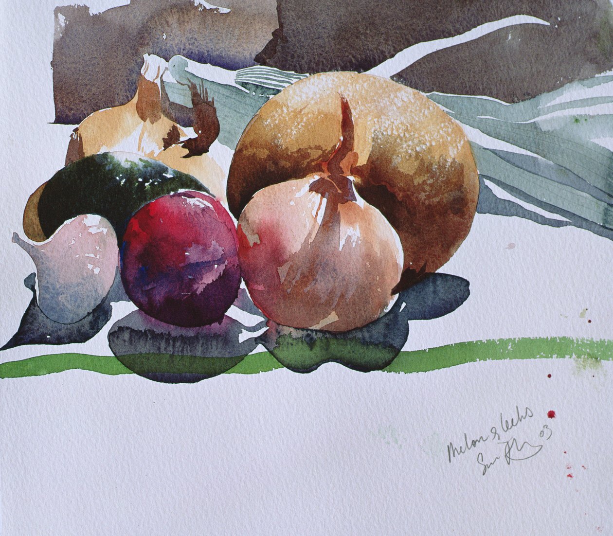 Meloun a pórek, 2003 (akvarel) od Simon Fletcher