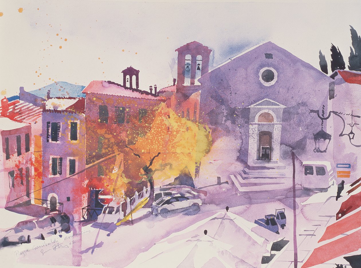 Piazza Garibaldi, Montalcino, 2002 (akvarel na papíře) od Simon Fletcher
