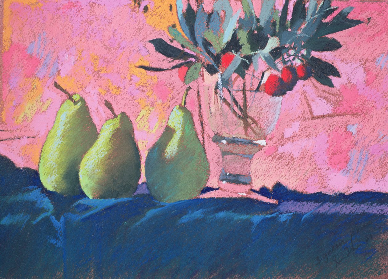 Tři zelené hrušky, 2004 (pastel) od Simon Fletcher