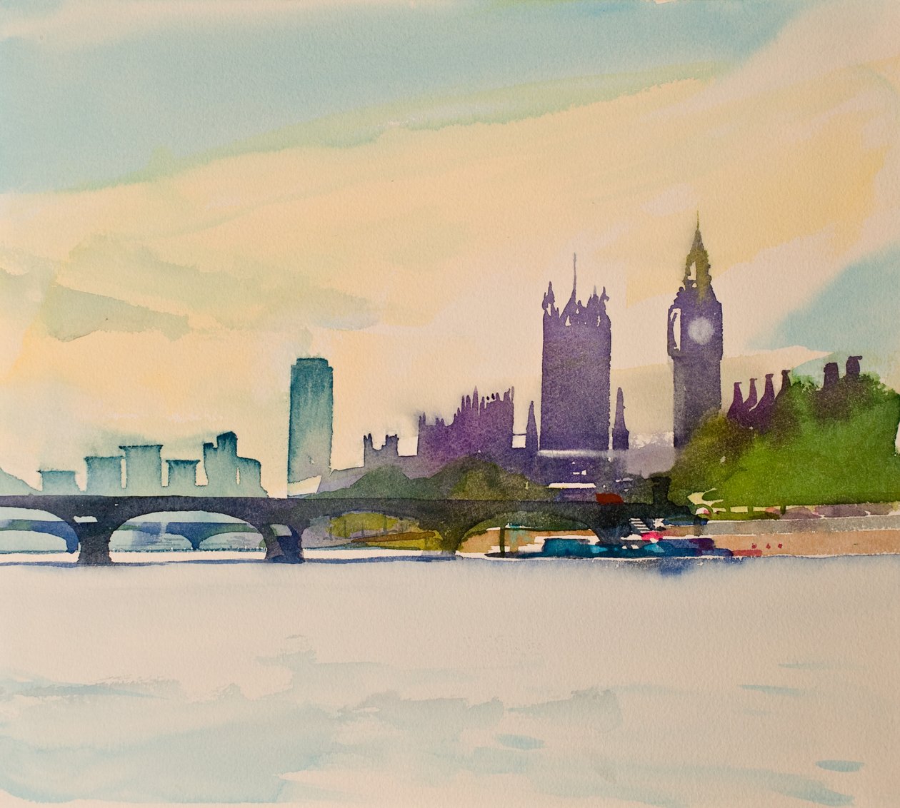 Westminster z lávky II, 2016 (akvarel) od Simon Fletcher